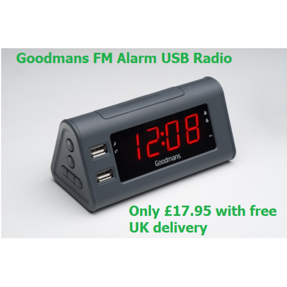 Goodmans Alarm Clock with FM Radio and 2 x USB Charging Ports SSMPS